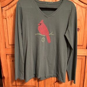 Life is Good Long Sleeve T shirt with Red Cardinal
